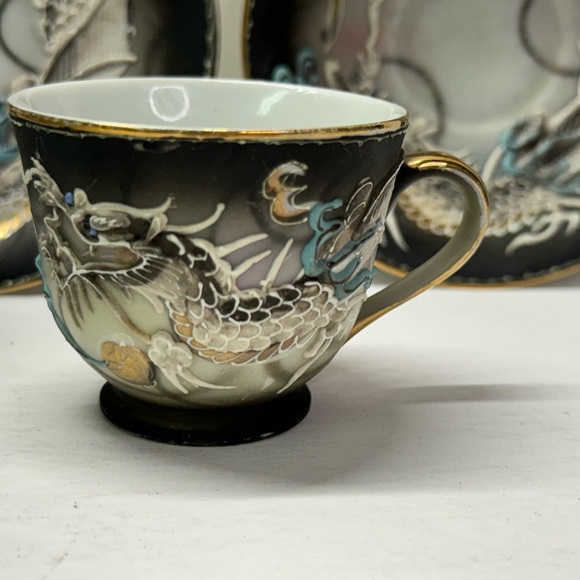 Moriage Dragon Ware Demitasse Teacup Saucer 8 Pc Set Japan Asian Gray Blue - Picture 7 of 11